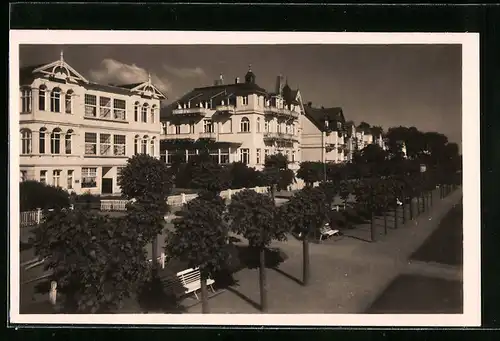 AK Ostseebad Bansin, Promenade aus der Vogelschau