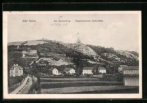 AK Bad Sulza, Ortsansicht mit der Sonnenburg und Altgermanische Opferstätte