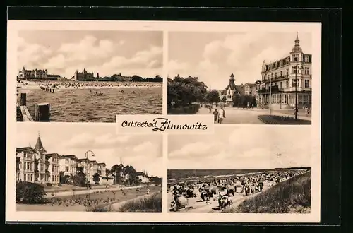 AK Ostseebad Zinnowitz, Vier Ansichten des Ortes