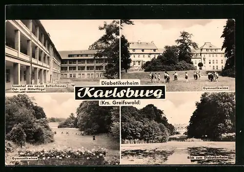 AK Karlsburg, Diabetikerheim - Innenhof des neuen Bettenhauses, Gymnastikwiese