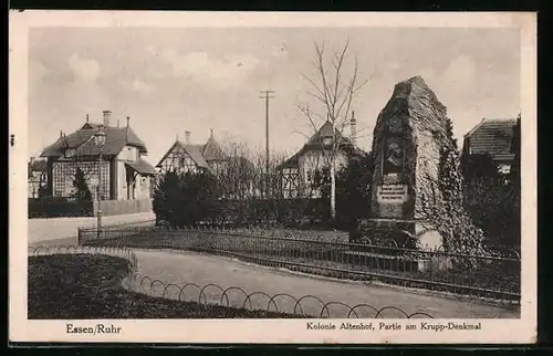 AK Essen /Ruhr, Kolonie Altenhof, Partie am Krupp-Denkmal