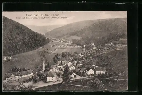 AK Ohrdruf i. Thür., Blick in Schwarzwaldgrund, Strasse nach Oberhof