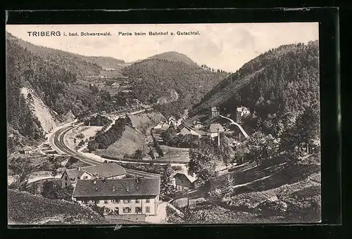 AK Triberg i. bad. Schwarzwald, Partie beim Bahnhof u. Gutachtal