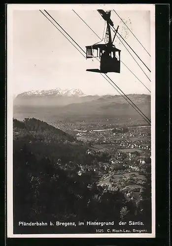 AK Bregenz, Pfänderbahn, im Hintergrund der Säntis