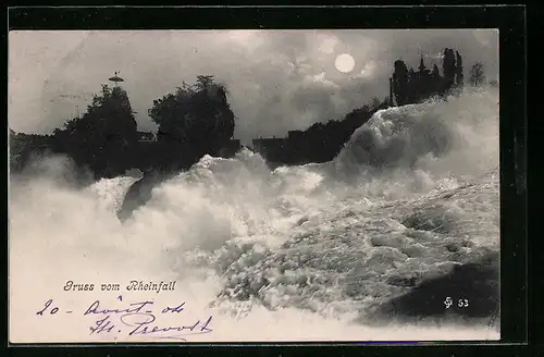 AK Rheinfall bei Mondschein