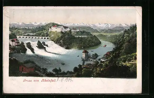 AK Rheinfall mit Blick zum Schloss Laufen