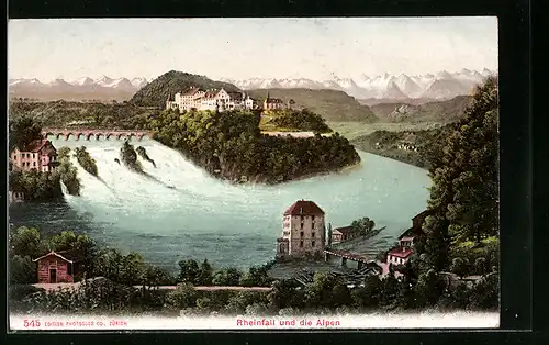 AK Rheinfall und die Alpen
