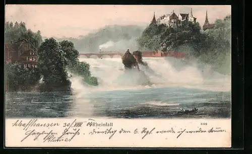 AK Rheinfall mit Blick zum Schloss Laufen