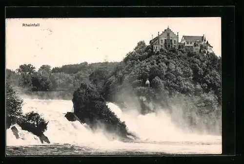 AK Rheinfall mit Blick zum Schloss Laufen