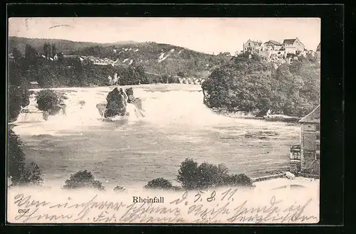 AK Rheinfall mit Blick zum Schloss Laufen