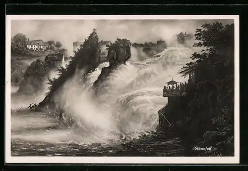 AK Besucher betrachten den Rheinfall