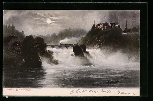 AK Rheinfall und Schloss Laufen bei Mondschein