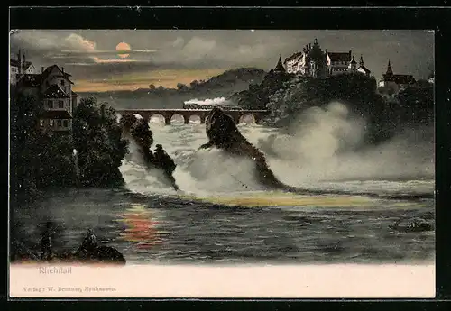 AK Rheinfall und Schloss Laufen bei Mondschein