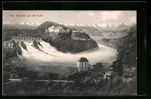 AK Rheinfall und die Alpen