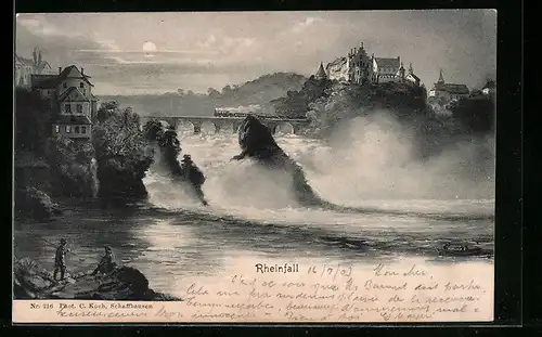 AK Rheinfall mit Blick zum Schloss Laufen