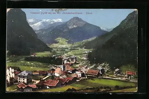 AK Canazei, Blick zur Ortschaft an der Dolomitenstrasse