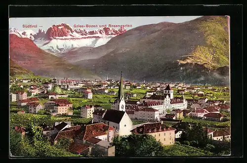 AK Gries-Bozen, Gesamtansicht mit Rosengarten