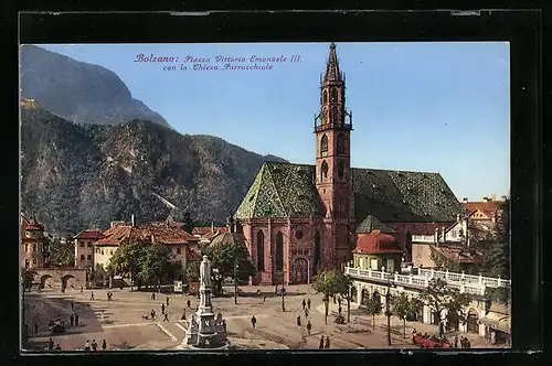 AK Bolzano, Piazza Vittorio Emanuele III. con la Chiesa Parrocchiale