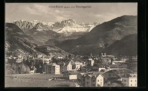 AK Gries-Bozen, Totalansicht gegen den Rosengarten