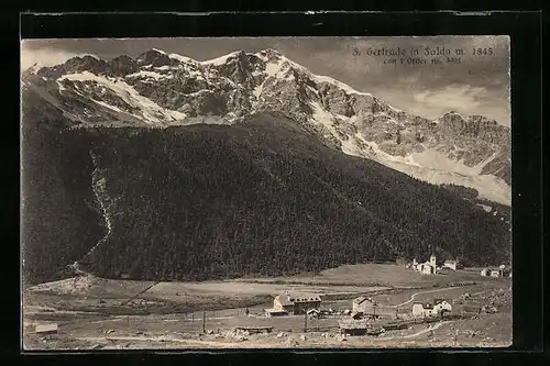 AK S. Gertrude in Solda, Ortsansicht mit Ortler