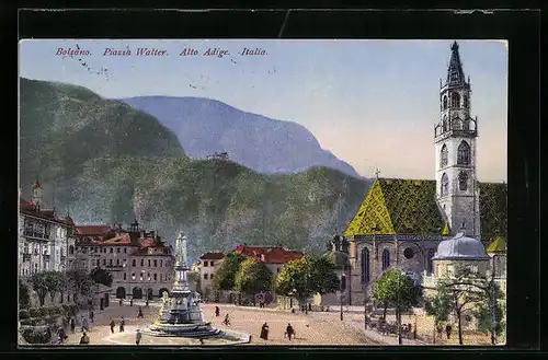 AK Bolzano, Piazza Walter mit Denkmal