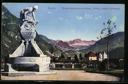 AK Bozen, Wassermauerpromenade, König Laurin-Denkmal