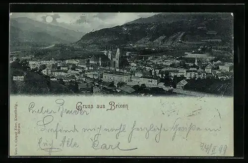 Mondschein-AK Brixen, Totalansicht aus der Vogelschau