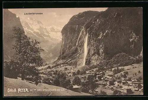 AK Lauterbrunnen, Gesamtansicht, Gala Peter Chocolats-Reklame