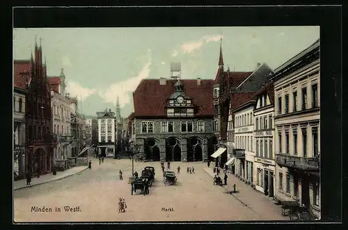 AK Minden in Westf., Marktplatz mit Geschäften