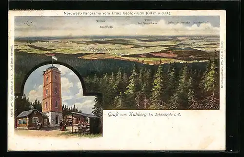 AK Schönheide i. E., Kuhberg, Nordwest-Panorama vom Prinz Georg-Turm