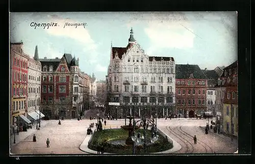 AK Chemnitz, Neumarkt mit Kaiser-Cafè