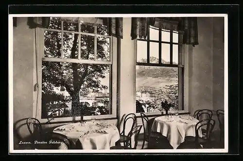 AK Luzern, Blick aus dem Gastraum der Pension Felsberg