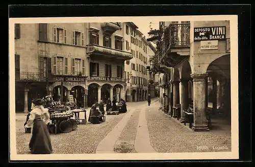 AK Lugano, Strassenpartie mit Geschäften