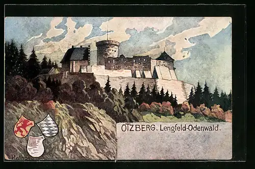 Künstler-AK Lengfeld / Odenwald, Burg Ötzberg, Wappen