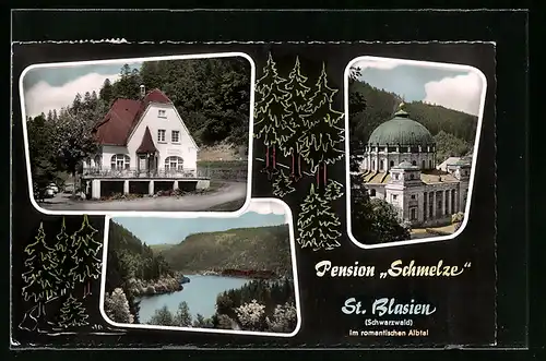 AK St. Blasien / Schwarzwald, Pension Schmelze, Landschaftsbild