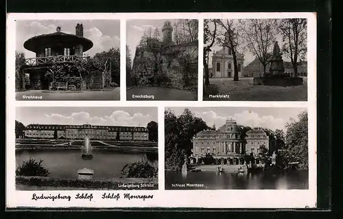 AK Ludwigsburg, Schloss, Schloss Monrepos, Strohhaus, Marktplatz