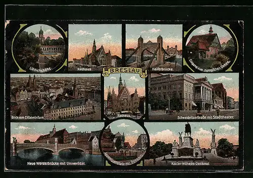 AK Breslau, Liebichshöhe, Zoologischer Garten, Rathaus