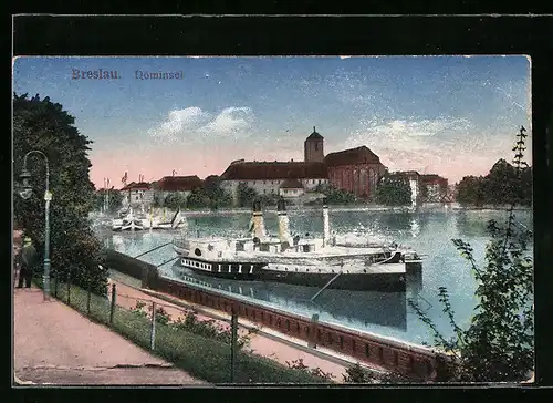 AK Breslau, Dominsel mit Dampferanlegestelle