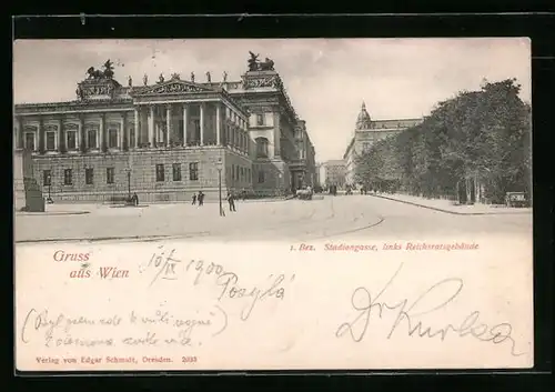 AK Wien, Stadiongasse mit Reichsratsgebäude