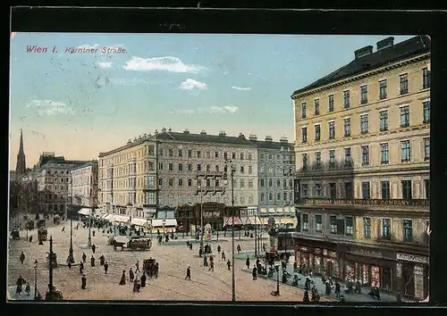 AK Wien, Kärntnerstrasse mit Passanten und Strassenbahnen