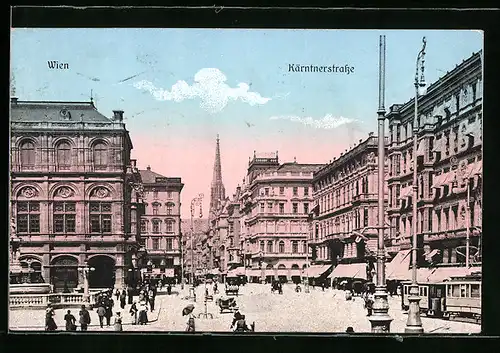 AK Wien, Kärntnerstrasse mit Passanten und Strassenbahn