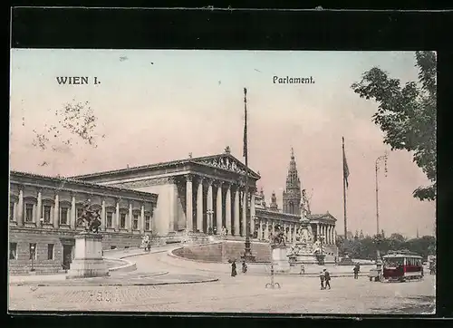 AK Wien, Strassenbahnverkehr vor dem Parlament