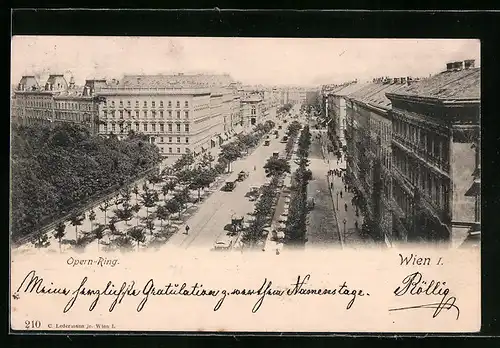 AK Wien, Opernring mit Strassenbahnen aus der Vogelschau