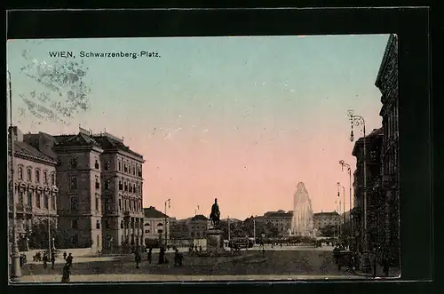 AK Wien, Schwarzenbergplatz mit Denkmal