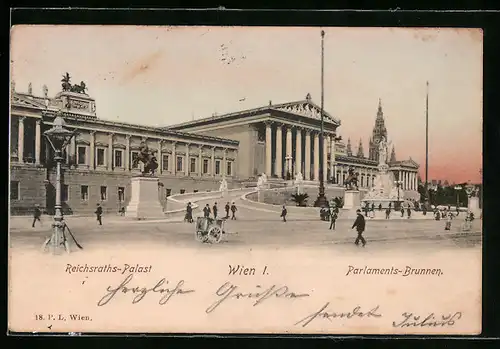 AK Wien, Reichsraths-Palast und Parlaments-Brunnen