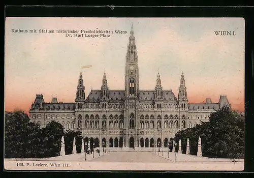 AK Wien, Rathaus mit Statuen auf dem Dr. Karl Lueger-Platz