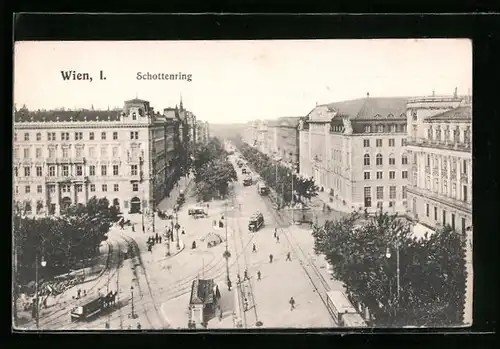 AK Wien, Schottenring mit Strassen- und Pferdebahnen