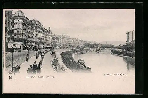 AK Wien, Franz-Josefs-Kai mit Passanten