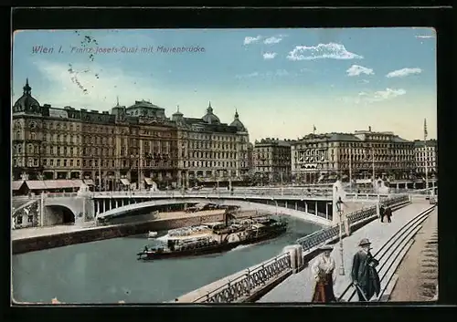 AK Wien, Franz-Josefs-Kai mit Marienbrücke