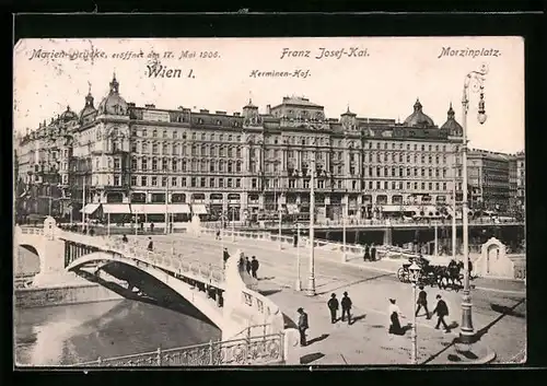 AK Wien, Franz-Josefs-Kai mit Herminen-Hof und Moritzplatz